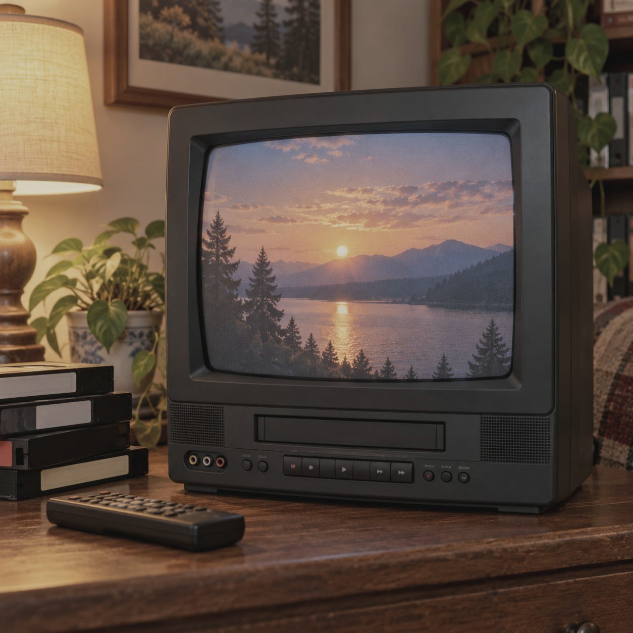 Retro CRT television and VHS setup