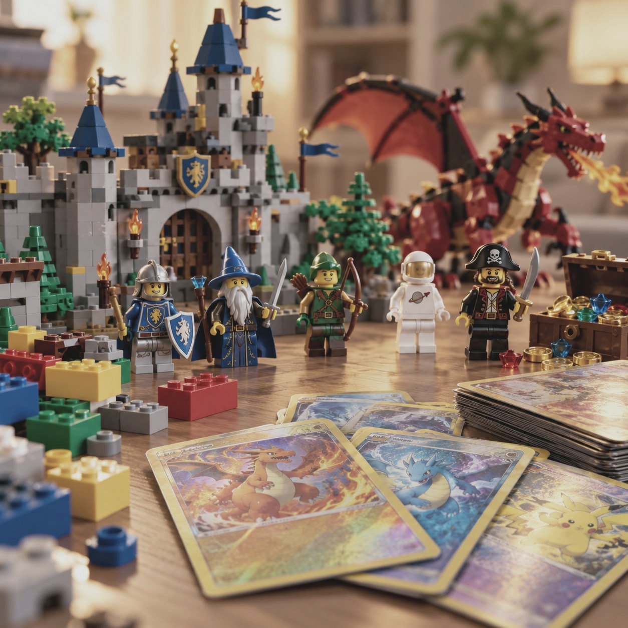 LEGO models, minifigures and collectible trading cards